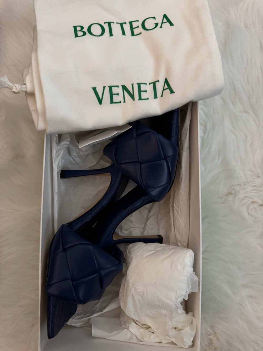 🆕 Bottega Veneta Navy Blue Woven Intrecciato Lido Slide Heeled Sandals - 38C - Picture 9 of 14